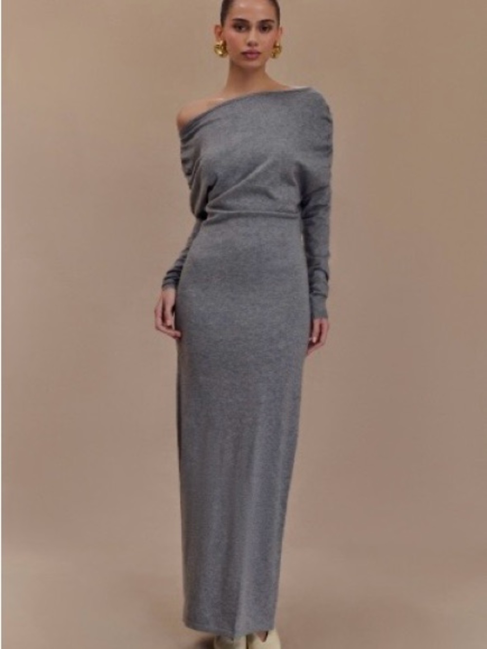 Meshki One-Shoulder Gray Maxi Dress